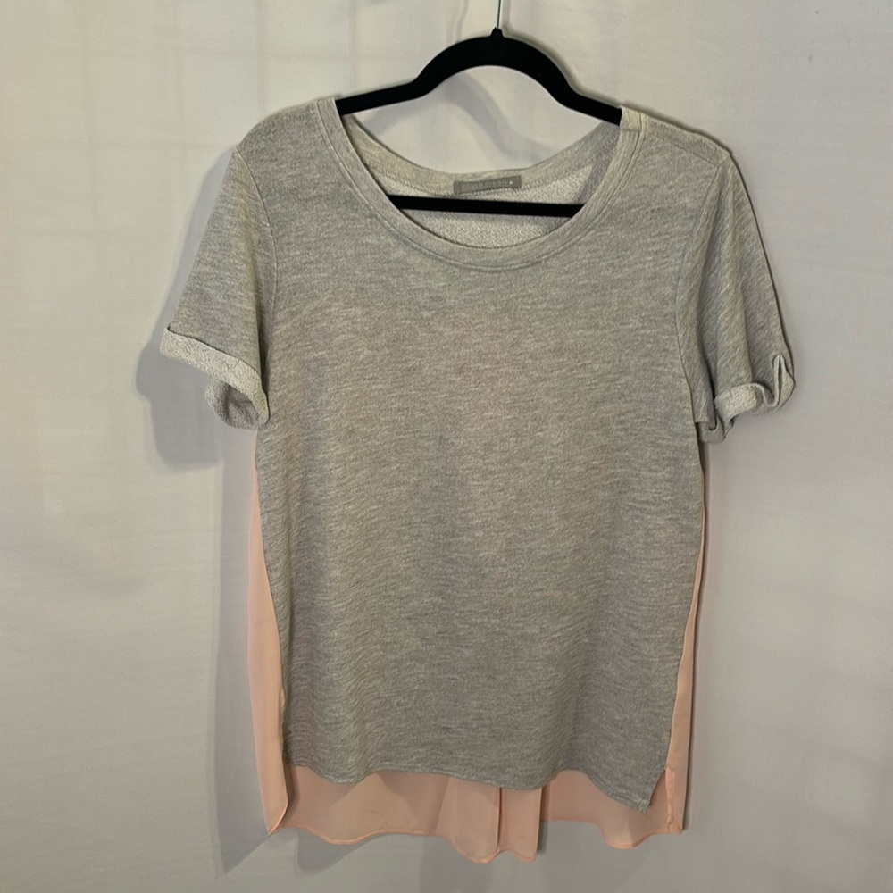 Olivia Moon Gray Tee Shirt Pink Sheer Back Top Size Small